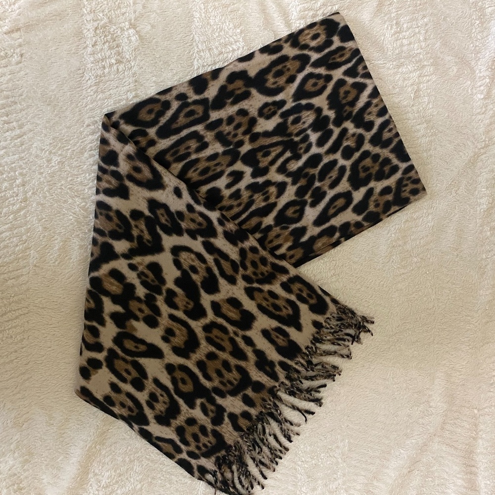 Leopard Scarf Wool & Viscose- Tan/Taupe